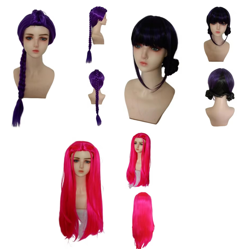Anime Cosplay Long Black Hair - Parrucca Sintetica Lunga Viola con Trecce