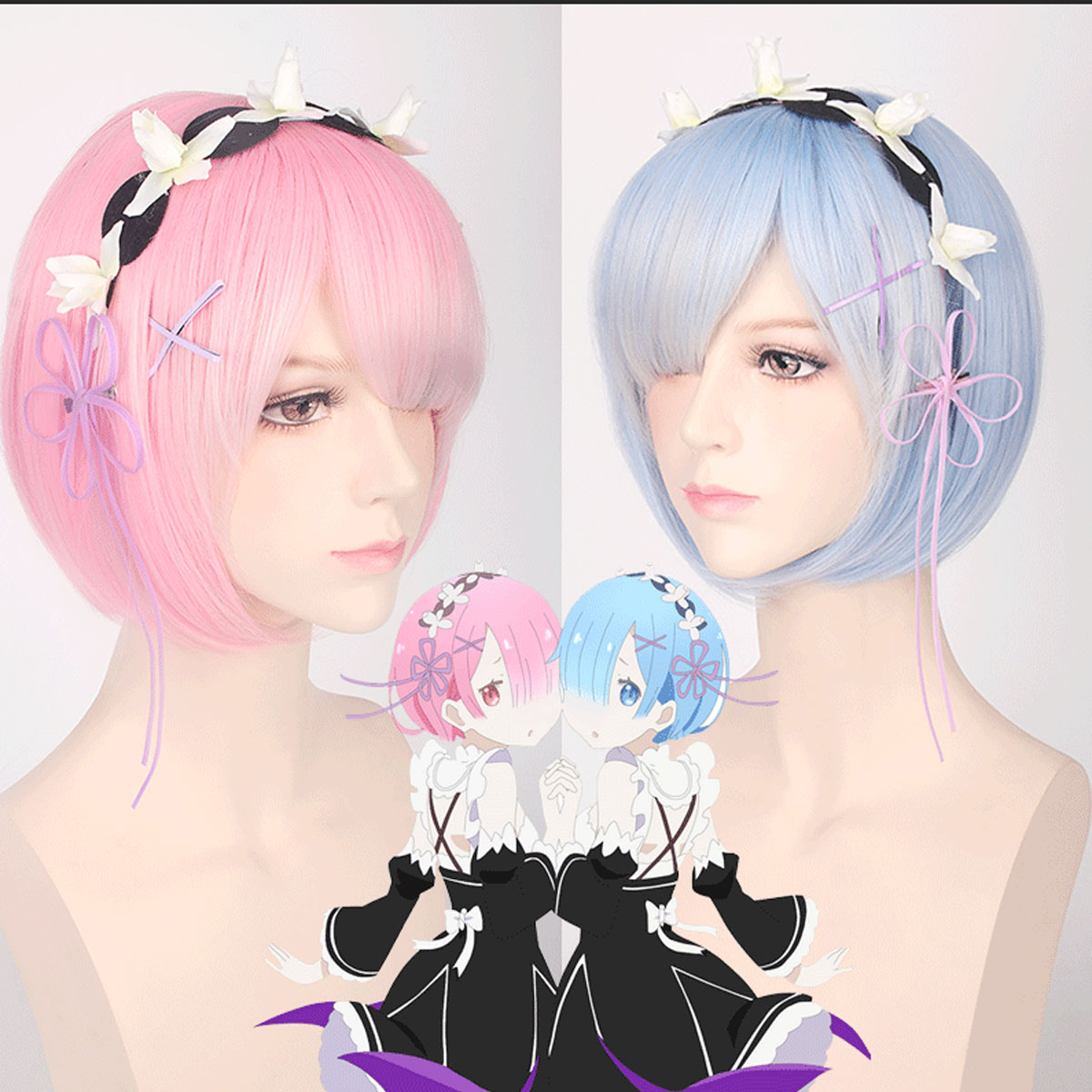 Cosplay Duo Anime - Parrucca cosplay di Ram Rem dal